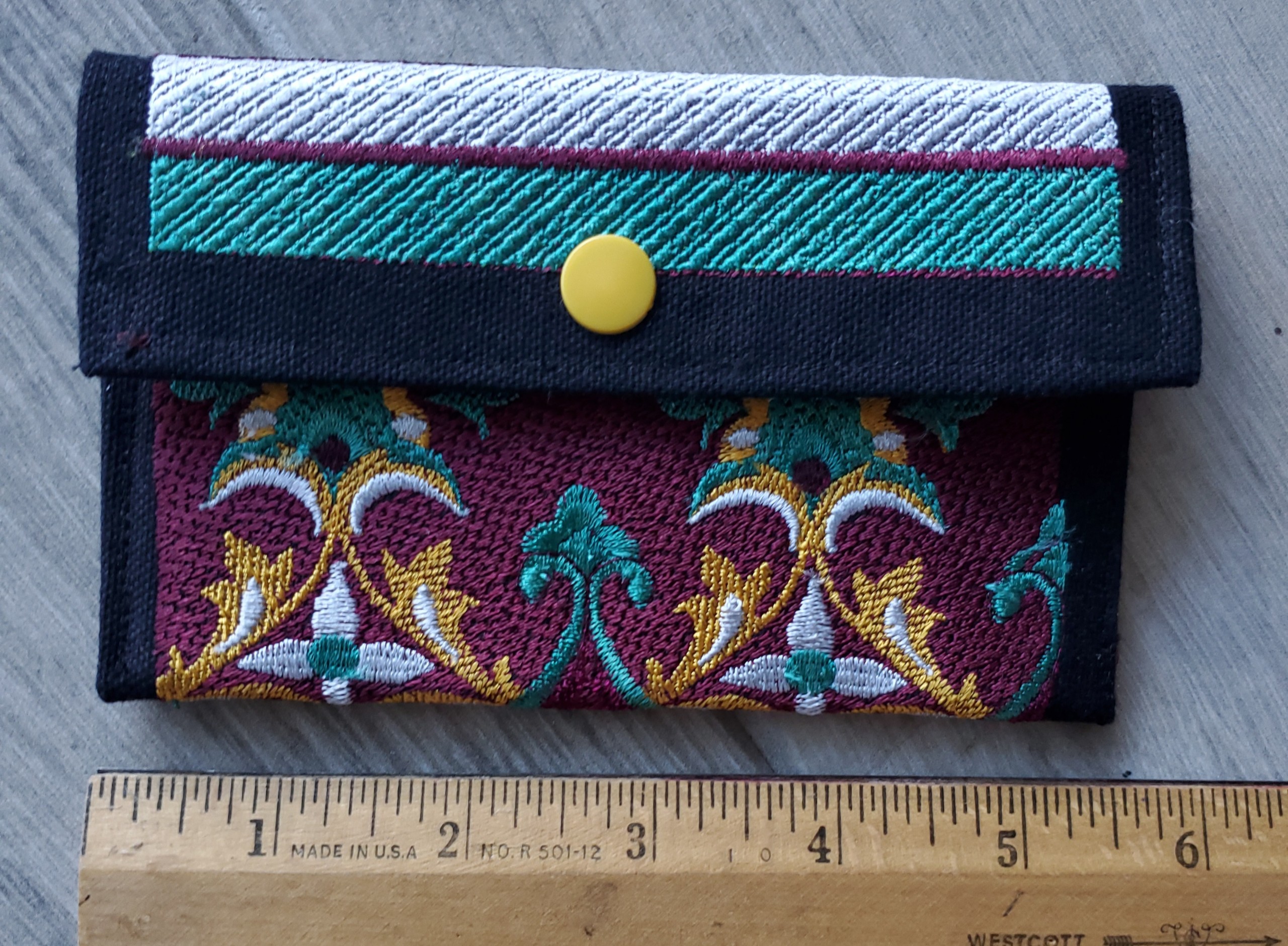 small-tapestry-wallet-burgundy-aqua-front-Jen's-Bag-embroidered-bag